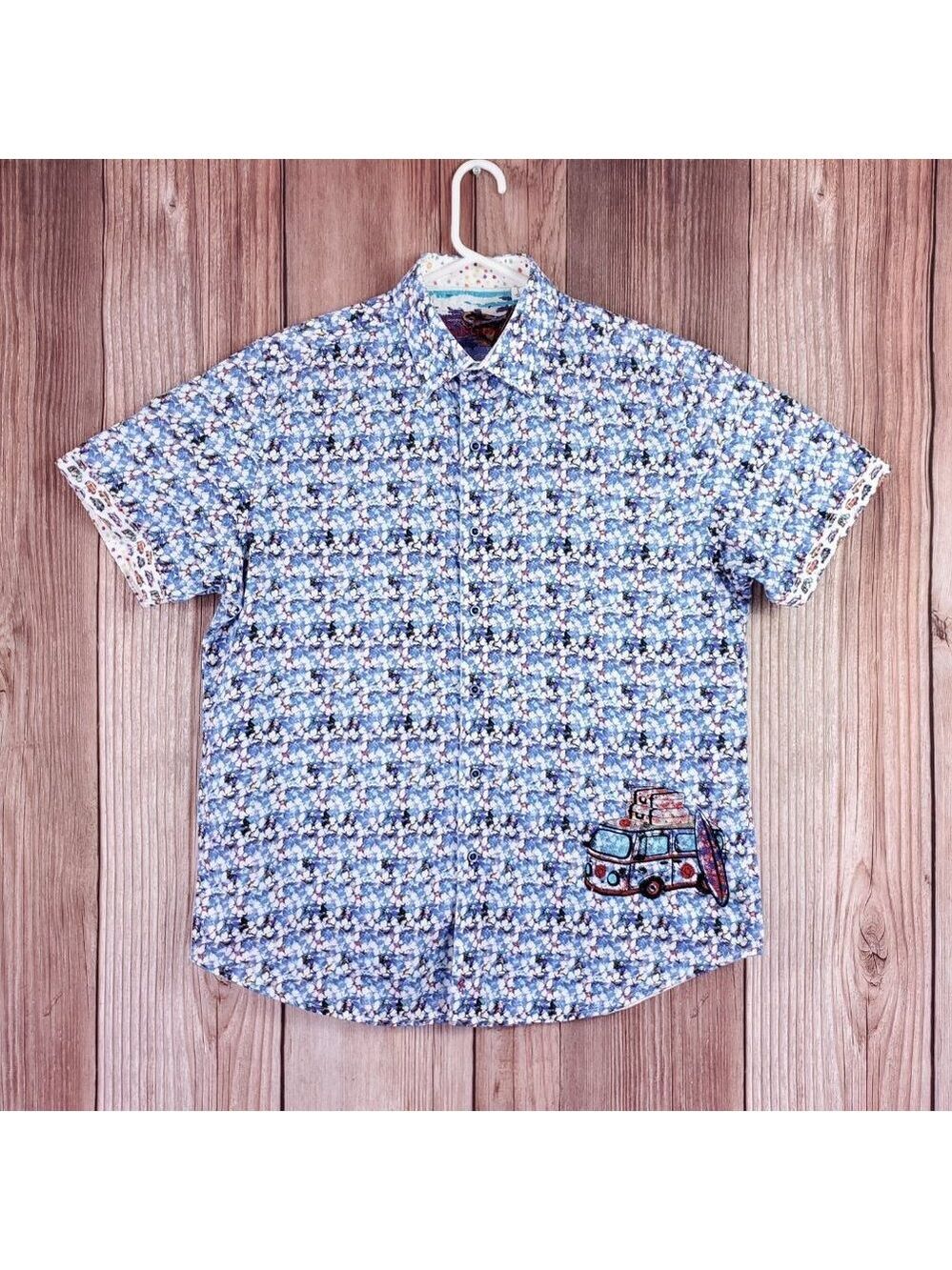 *READ* Robert Graham Classic Fit Large Floral Cars Van Surf Wagon Bus Shirt